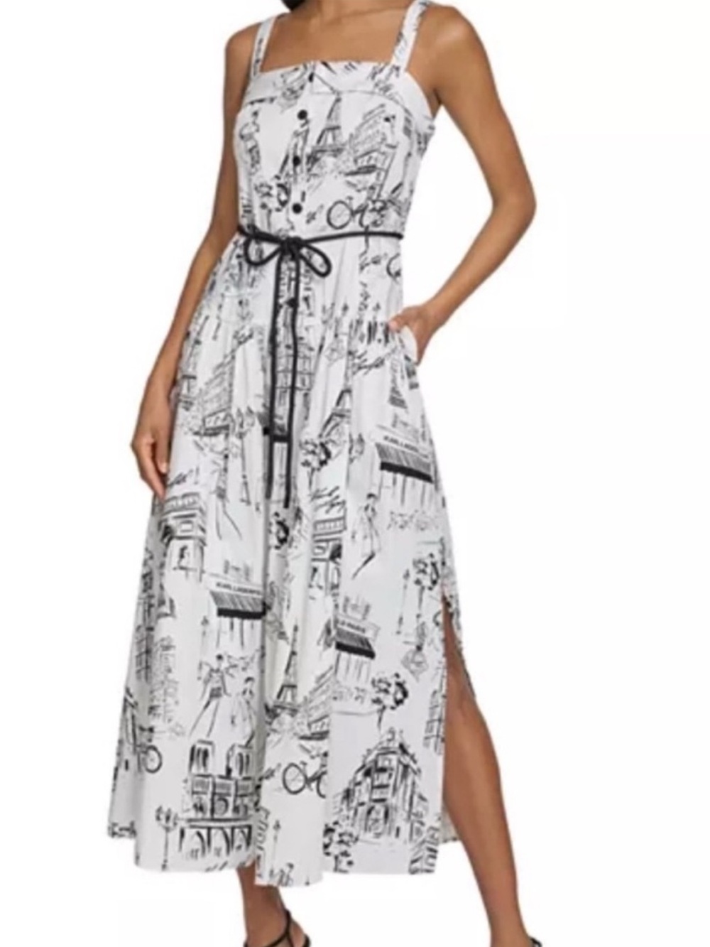 Karl Lagerfeld White Maxi Skirt with Black Architectural Print
